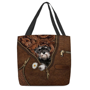 Schnauzer Holding Daisy Tote Bag