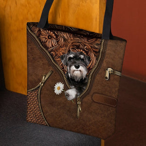 Schnauzer Holding Daisy Tote Bag