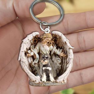 Angel Hug Schnauzer Acrylic Keychain