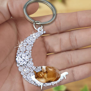Sheltie Sleeping On A Diamond Moon Acrylic Keychain