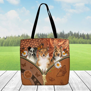 Shetland Sheepdog Daisy Flower And Butterfly Tote Bag