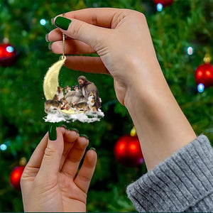 Jesus Surrounded By Shetland Sheepdogs On The Moon Ornament