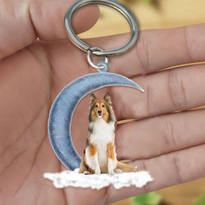 Shetland Sheepdog On The Moon Flat Acrylic Keychain