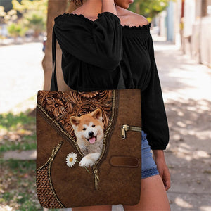 Shiba Inu Holding Daisy Tote Bag