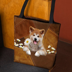 Shiba Inu Holding Daisy All Over Printed Tote Bag