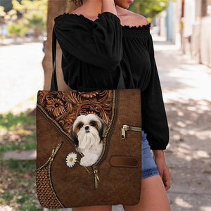 Shih Tzu Holding Daisy Tote Bag