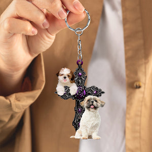 Shih Tzu Pray For God Acrylic Keychain