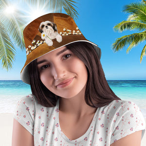 Shih Tzu Holding Daisy Bucket Hat