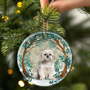 Shih Tzu Among Forest Porcelain/Ceramic Ornament