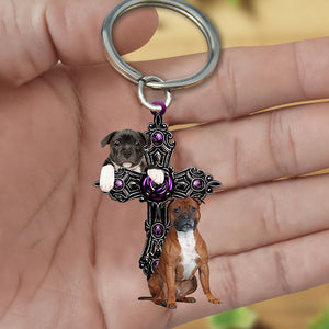 Staffordshire Bull Terrier Pray For God Acrylic Keychain