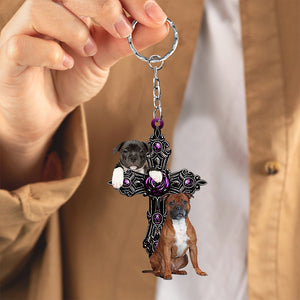 Staffordshire Bull Terrier Pray For God Acrylic Keychain