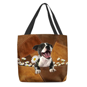 Staffordshire Bull Terrier Holding Daisy All Over Printed Tote Bag