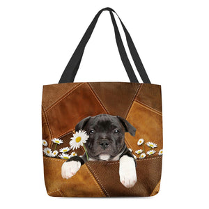 Staffordshire Bull Terrier Holding Daisy All Over Printed Tote Bag