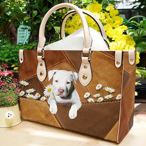 Staffordshire Bull Terrier Holding Daisy Leather Bag
