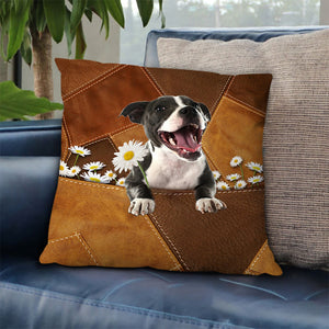 Staffordshire Bull Terrier 2 Holding Daisy Pillow Case
