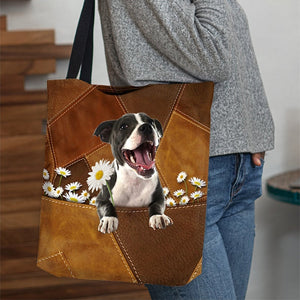 Staffordshire Bull Terrier Holding Daisy All Over Printed Tote Bag