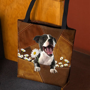 Staffordshire Bull Terrier Holding Daisy All Over Printed Tote Bag
