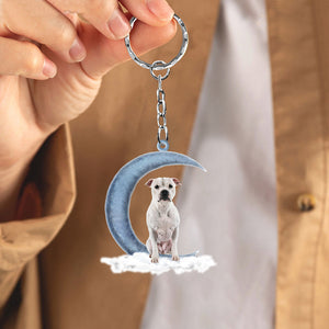 Staffordshire Bull Terrier Dog On The Moon Flat Acrylic Keychain