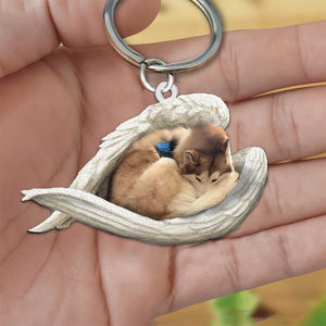 Tan and white husky Sleeping Angel Acrylic Keychain