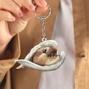 Tan and white husky Sleeping Angel Acrylic Keychain