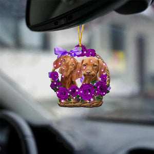 Vizsla Purple Rose Wicker Basket Car Hanging Ornament