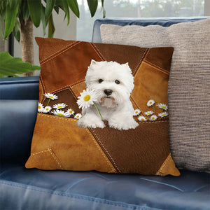 West Highland Dog Holding Daisy Pillow Case