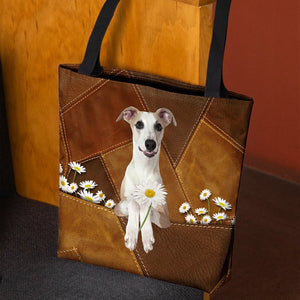 Whippet Holding Daisy All Over Printed Tote Bag