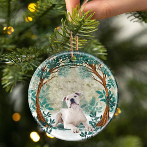 White American Bulldog Among Forest Porcelain/Ceramic Ornament