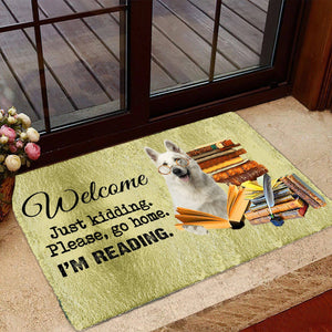 White German Shepherd- Doormat-Welcome.Just kidding. Please, go home. I'm Reading.