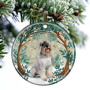 White Schnauzer Among Forest Porcelain/Ceramic Ornament