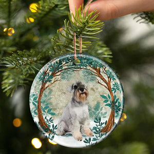 White Schnauzer Among Forest Porcelain/Ceramic Ornament
