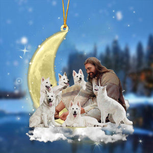 Jesus Surrounded By White Shepherds On The Moon Ornament