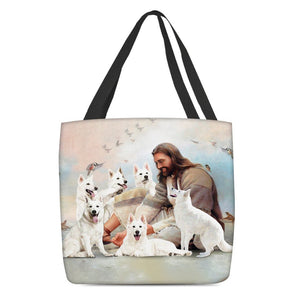 Jesus Surrounded By White Shepherds Tote Bag