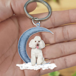 White Toy Poodle On The Moon Flat Acrylic Keychain