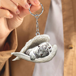 White tiger Sleeping Angel Acrylic Keychain