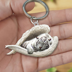 White tiger Sleeping Angel Acrylic Keychain