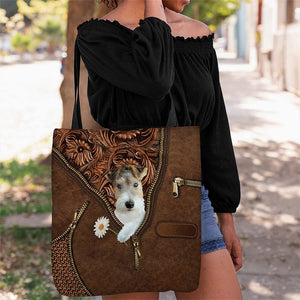 Wire Fox Terrier Holding Daisy Tote Bag