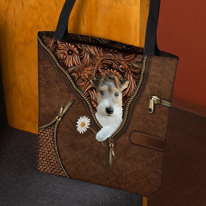 Wire Fox Terrier Holding Daisy Tote Bag