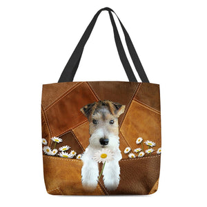 Wire Fox Terrier Holding Daisy All Over Printed Tote Bag