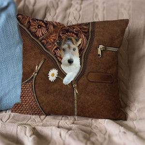 Wire Fox Terrier Holding Daisy Pillow Case