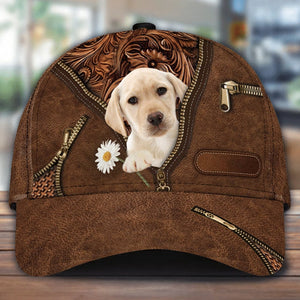 Yellow Labrador Holding Daisy Unisex Cap
