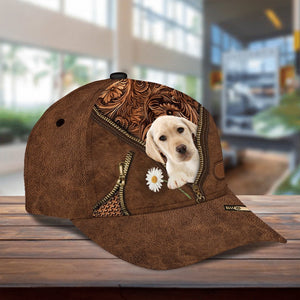 Yellow Labrador Holding Daisy Unisex Cap