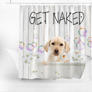 Yellow Labrador Get Naked Daisy Shower Curtain