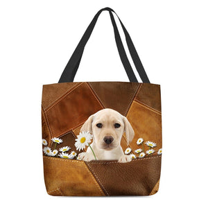 Yellow Labrador Holding Daisy All Over Printed Tote Bag