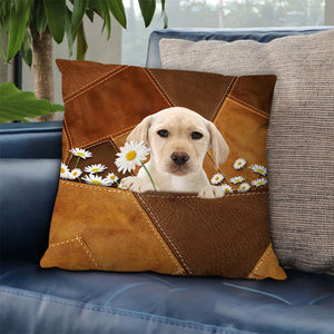 Yellow Labrador Holding Daisy Pillow Case
