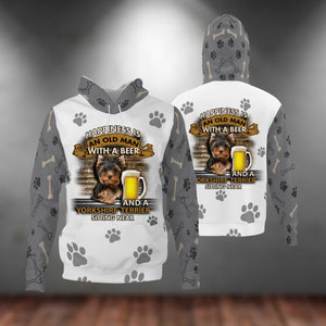 Happiness Is An Old Man With A Beer And A Yorkshire Terrier Hoodie