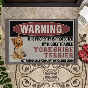 THIS PROPERTY IS PROTECTED BY HIGHLY TRAINED Golden Yorkshire Terrier Doormat
