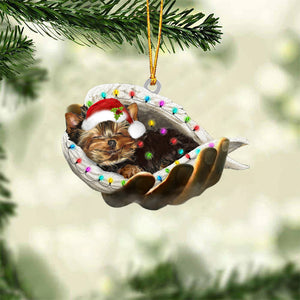 Yorkshire terrier Sleeping Angel In God Hand Christmas Ornament
