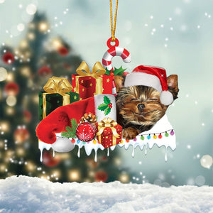 Yorkshire terrier02 Merry Christmas Hanging Ornament-0211
