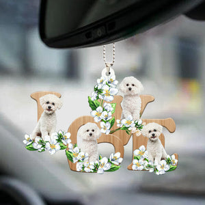 bichon frise Love Flowers Dog Lover Car Hanging Ornament